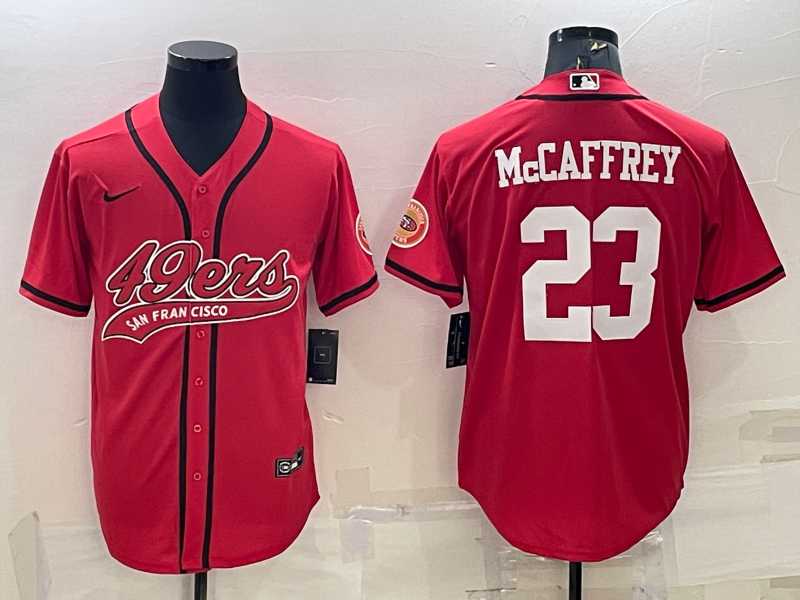 Men%27s San Francisco 49ers #23 Christian McCaffrey Red With Patch Cool Base Stitched Baseball Jersey->san francisco 49ers->NFL Jersey
